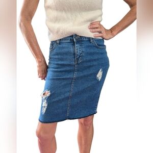 Vintage Y2K Miss Sixty Denim Skirt Distressed High Waist Pencil Jean Skirt Sze M